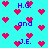 Pixelated cyan background with repeating red heart shapes and blue text fragments 'H.G.', 'and', 'J.E.' scattered across the image.