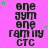 A static image with a bright pink background displays repeated text "one gym one family CTC" in black pixelated font, surrounded by scattered green and light purple stars.