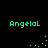 Green pixelated text 'Angelol' appears in four corners of a black background with light blue dots forming partial circular patterns.