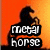 A pixelated image of a horse silhouette against an orange gradient background with 'metal horse' text, next to a black-and-white text overlay reading 'the best band ever' over a blurred figure.