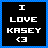 Static pixel art icon with black background, blue checkered border, and white text reading "I LOVE KASEY <3" in blocky font.
