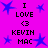 Pixelated text and blue stars on a bright pink background, with repeated phrases 'I LOVE <3 KEVIN MAC' arranged in two vertical