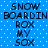 Blue background with white dots and repeated black text reading "SNOW BOARDIN ROX MY SOX" in pixelated font.