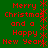 Green background with red pixelated text reading "Merry Christmas and a Happy New Year" repeated in two vertical separated by star-like symbols