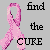 Static pixel art icon featuring a pink breast cancer awareness ribbon with black text reading "find the CURE" on a gray background.