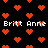 Pixelated red hearts on black background with repeated white text 'Britt Anne' in two