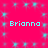 A static image with a bright pink background featuring four instances of the name 'Brianna' in cyan pixelated text arranged in two , surrounded by scattered light blue square and star-like shapes