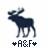 Pixelated dark blue moose-like animal with antlers stands against white background, below which is black text reading *A&F* flanked by asterisks.