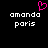 Pixelated text 'amanda paris' in white on black background with a pink heart symbol above the left instance of the name.