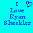 Pixelated blue text on cyan background reads 'I Love Ryan Sheckler' with a heart symbol replacing 'Love' in the first frame.