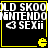 Four identical display pixelated text and symbols on black backgrounds with yellow borders, each containing a small yellow Pac-Man-like icon at the bottom right