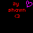 Pixelated red text 'ily', 'shawn', and '<3' on black background with a purple heart symbol between two identical text sets.
