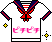 Pixelated white sailor-style shirt with red and dark blue accents, pink Japanese text on the chest, and yellow starbursts around it.