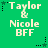 Green background with white text reading "Taylor & Nicole BFF" in pixelated font, surrounded by black and green star icons that change position across frames.