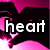 Pixelated pink and black icon with 'heart' text on left side, transitioning to a solid heart shape on right.