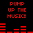 Red pixelated text and audio equalizer bars on black background, repeating 'PUMP UP THE MUSIC!!' in multiple with animated bar movements