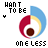 Animated pixel art icon with circular red-yellow-blue gradient, brown center dot, and text "I HANT TO EE" above and "ONE LESS" below; small black-and-white symbols shift position across frames.
