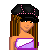 Pixel art animation frames showing a female character in purple top and blue jeans with text overlay reading "Itz not *fault* fell 4 u u TRIPPED me!" on black background.