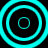 Four cyan concentric circles arranged in a on a black background, each circle set of rings with varying thicknesses