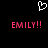 A black background features a white pixelated heart symbol above two identical red text strings reading EMILY!! in bold uppercase letters.