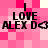 Pixelated pink and white checkered background with black text reading "I LOVE ALEX D<3" repeated twice in a