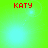 Red text 'KATY' appears above a bright cyan circular glow on a green background with pixelated light effects.