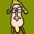 Pixelated cartoon character with long nose, glasses, and yellow-trimmed hat on green background; animation shows head movement left to right.