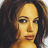 Pixelated close-up of a person with long dark hair, light skin tone, and neutral expression against a gradient background.