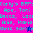 Pixelated text lists names over split pink and purple backgrounds with a blue star in the top center and pink star at bottom center.