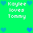 Green background with pixelated text 'Kaylee loves Tommy' and blue heart symbols in two distinct arrangements.