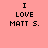 Four variations of a pixelated text-based icon showing "I LOVE MATT S." with green background bars in different positions on a pink background.