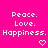 Pixelated text on bright pink background with two heart symbols below the words.