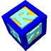 A blue cube with a light blue 'R' on the top face, yellow accents around the letter, and two visible side faces showing partial teal text.