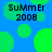 Blue background with green circles and text reading 'SUMMER 2008' in black pixelated font.
