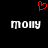 Red pixelated heart symbol above two identical white pixelated text strings on black background.