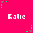 Bright pink background with repeated white text 'Katie' and green star-shaped animations with trailing dots.