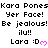 Pixelated text repeats 'Kara Pones' and 'Yer Face!' with 'Be jealous! ilu!!', each followed by 'Lara :D' with a pink heart symbol.