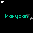 Pixelated teal text 'Karydan' repeated across a black background with scattered white and gray stars, some of which shift position between frames.