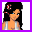Pixelated character with black hair and red-and-white C headband, wearing gray tank top; partial torso in light blue jeans.
