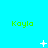 Green 'Kayla' text repeated across a cyan background with white pixelated symbols changing position and shape in an animation.