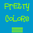 Pixelated text 'Pretty Colors' in green on blue and purple backgrounds with a green bar below, displayed in a