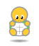 Pixelated yellow character with large eyes and green accents, wearing white shell-like armor with cross symbols on chest and limbs.