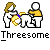 Pixel art contact sheet showing two frames of an animated buddy icon with stick figures and text.