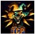 A pixelated animated buddy icon featuring a jester-like character with a green and orange hat, surrounded by radiating golden spikes on the left side of a contact sheet, next to green text reading "Original Icons .com" on a dark green background.