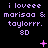 Pixelated text reads "i loveee marisaa & taylorrr. 8D" in purple on black, with animated pink symbols appearing and disappearing across frames.