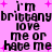 Pixelated text on a pink background with scattered pink stars, repeating 'i'm brittany love me or hate me' in a pattern