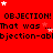 Red background with repeated black text 'OBJECTION! That was ...That was ...That was ...That was ...objection-ab' and scattered white and pink stars.