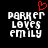 Pixelated text reads 'PARKER LOVES EMILY' in white block letters on black background with red heart symbol above left side.