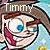 Animated cartoon character with brown hair and blue eyes, smiling with visible teeth against a light blue background with yellow shapes.
