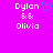 Pixelated text 'Dylan & Olivia' on bright pink background with blue heart symbol above '&'.